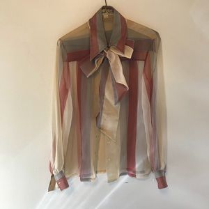 Sheer button up with bow neck-tie!